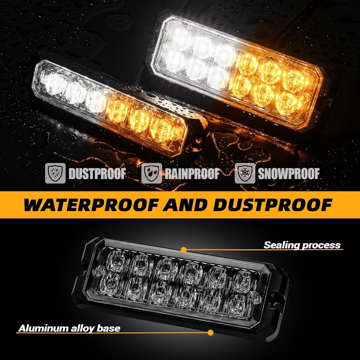 Amber White Ultra Slim LED Emergency Flashing Strobe Lights for Vehicles