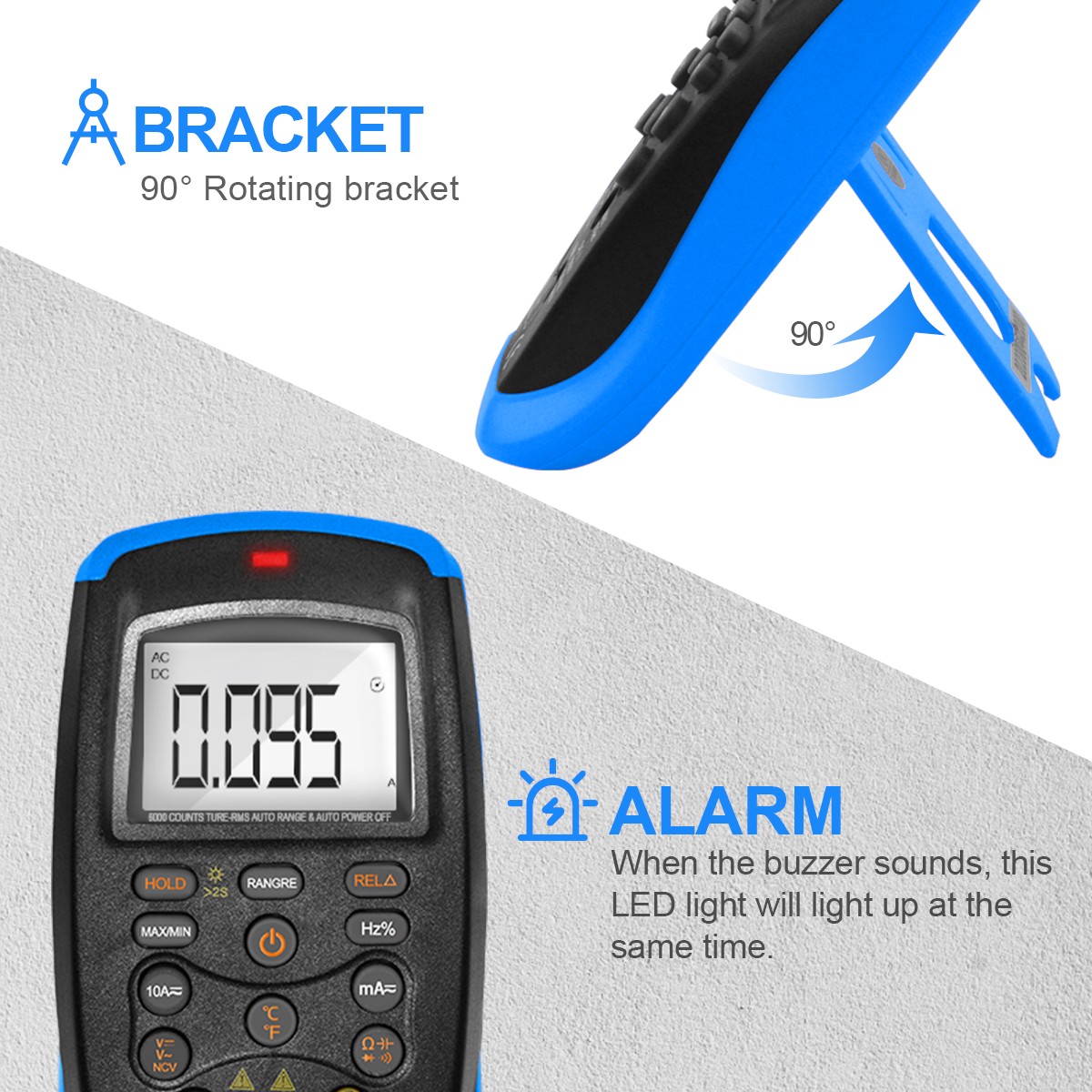 Multimeter Tester TRMS 6000 Counts AC/DC Voltage Meter NCV Backlight Data Hold