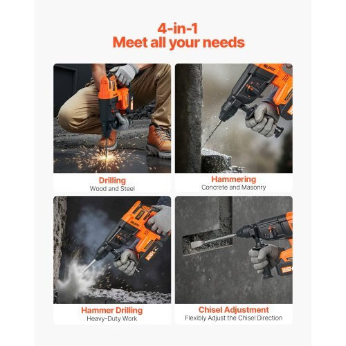 20V Brushless Cordless Hammer Drill, Lithium-Ion 1.1 Inch Rotary Hammer Driver,