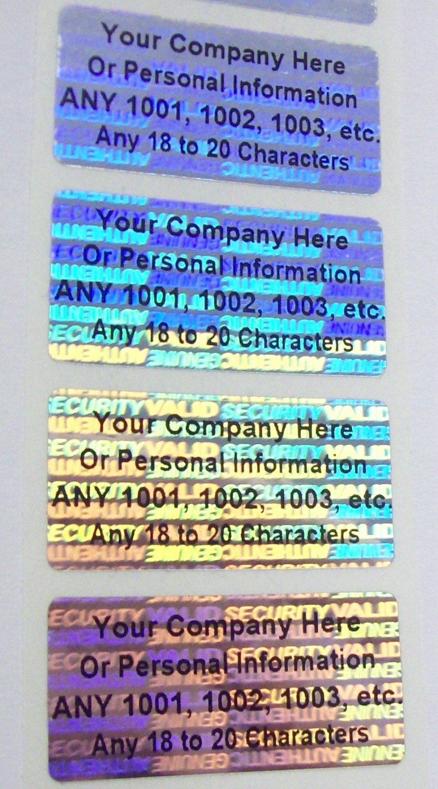 SV175c 1000 CUSTOMIZED SVAG .75″ x 1.5″ Hologram Security Stickers