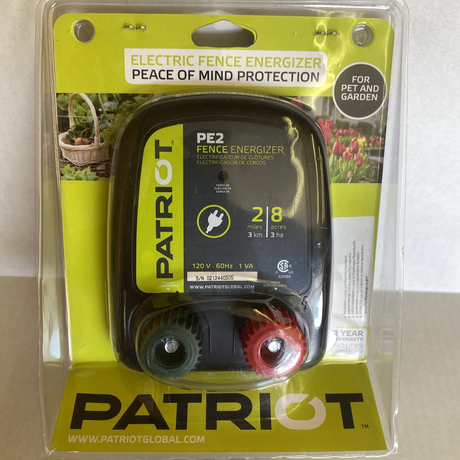 Patriot PE5 Electric Fence Energizer 5 Miles/20 Acres 0.20 Joule NIP