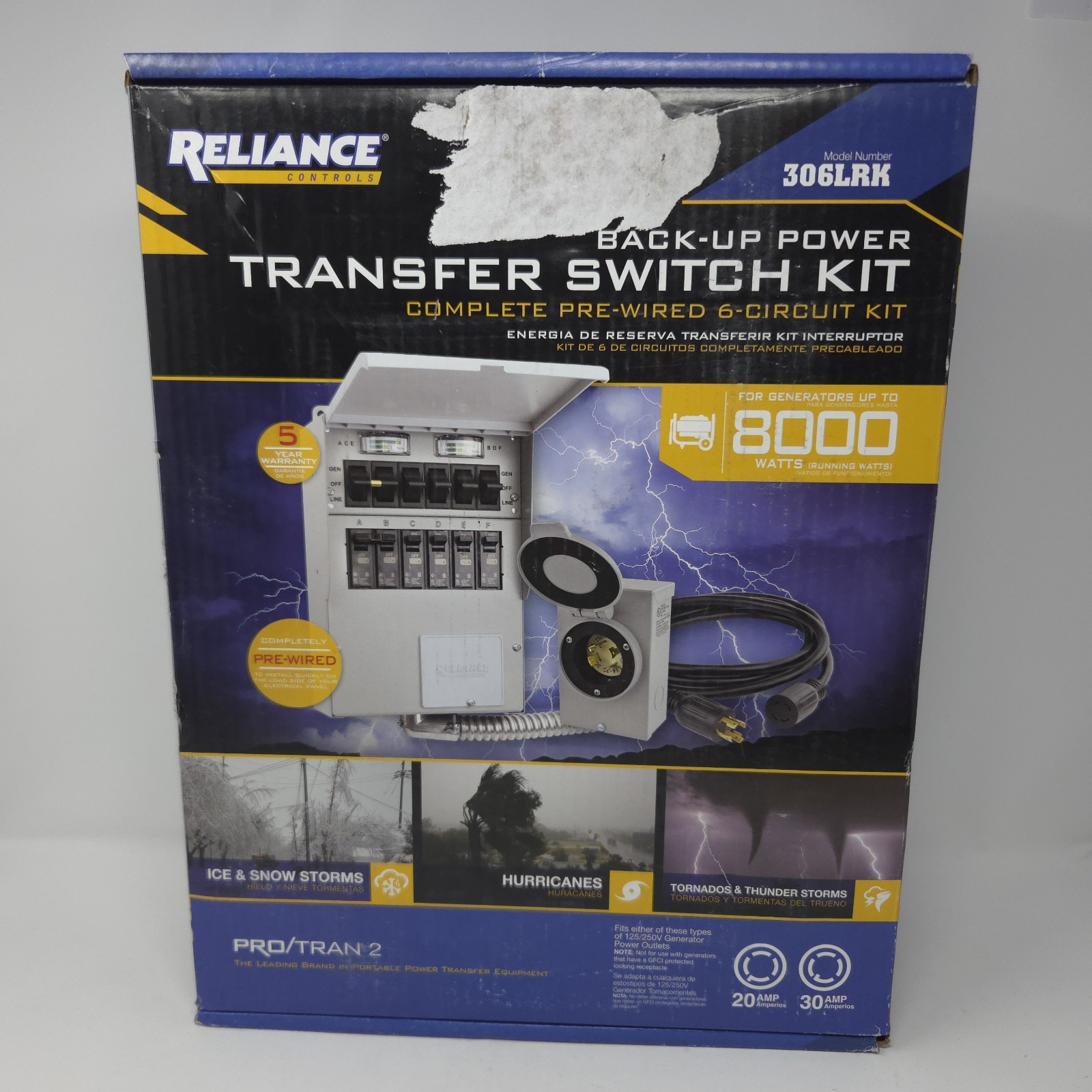 Reliance Controls 30-Amp ProTran 2 Manual Transfer Switch 8000 Watt Model 306LRK