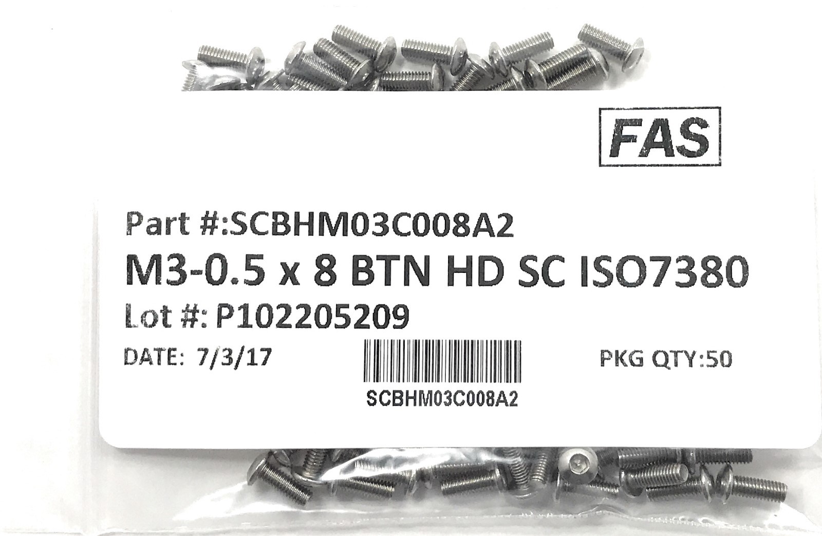 (50) M3 x 0.5 x 8 Stainless Steel Button Head Socket Cap Screws ISO7380 M3-.50