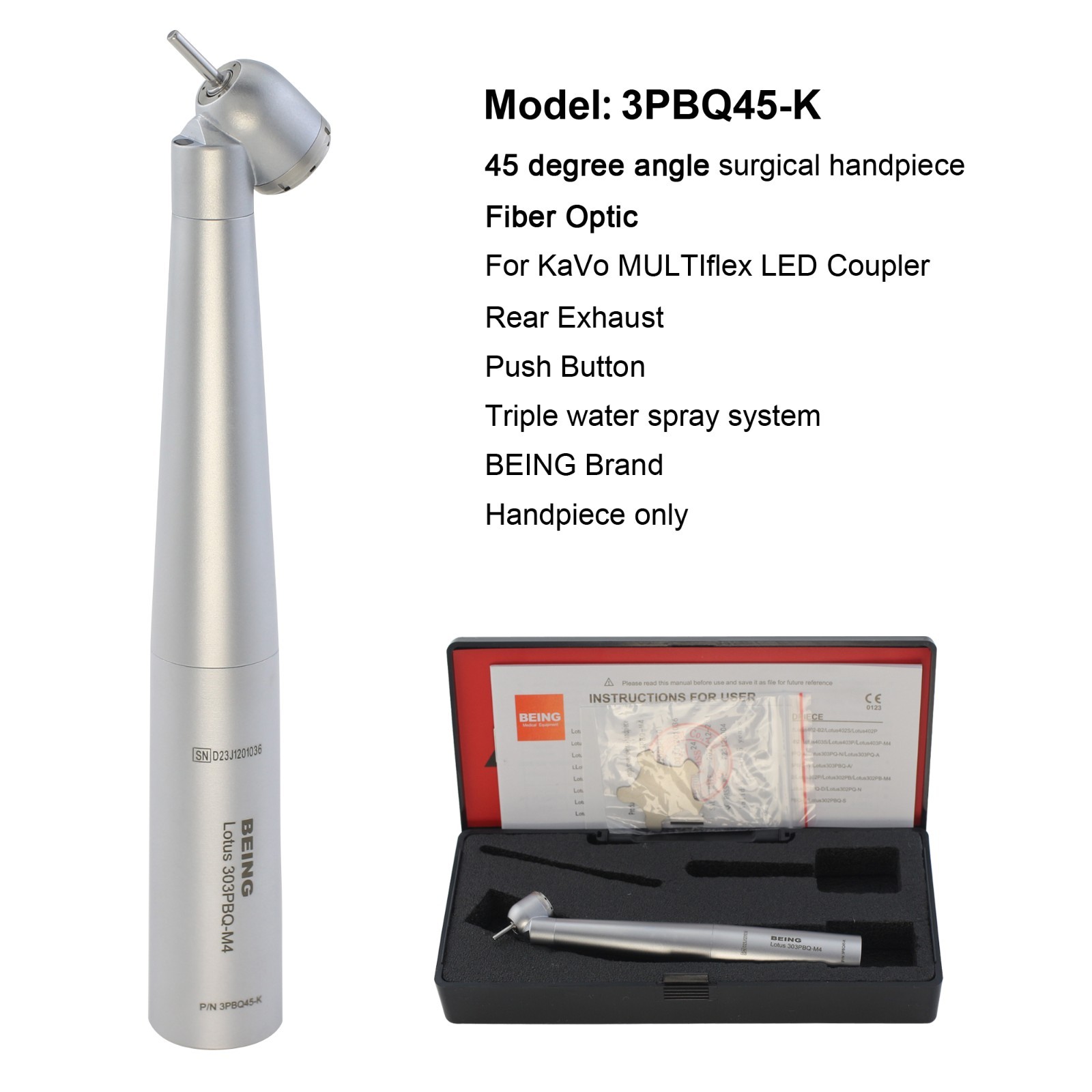 BEING Dental High Speed Handpiece Surgical 45° Fiber Optic For KaVo MULTIflex