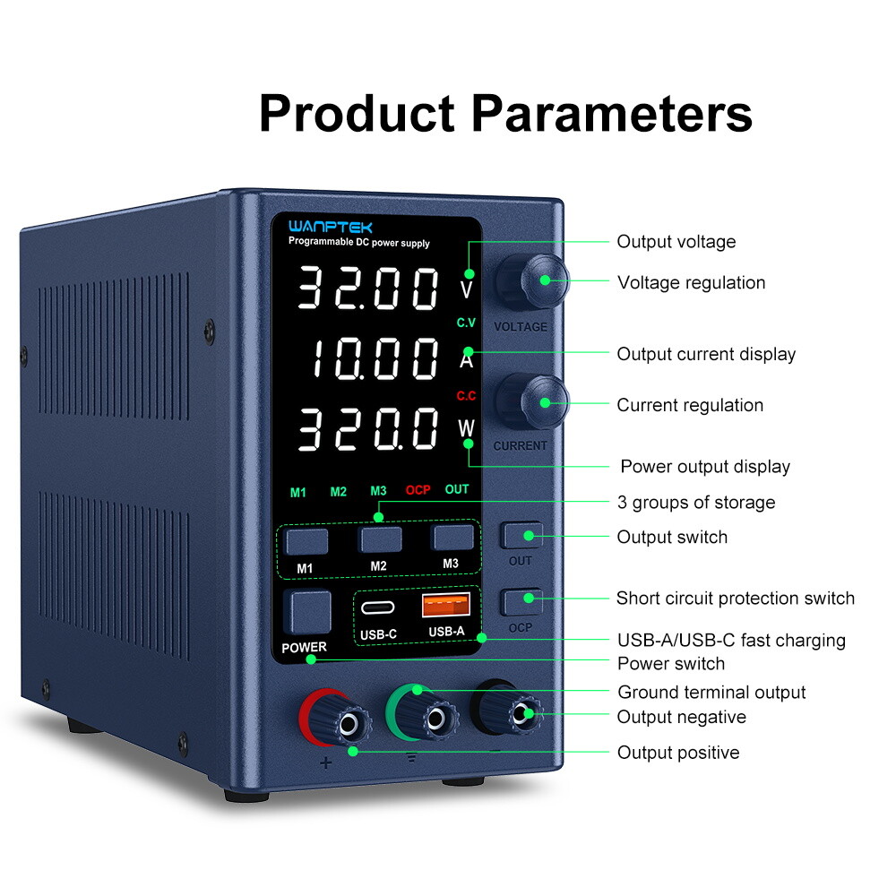 EPS 0-32V 10A Adjustable Lab DC Power Supply Variable Precision Internal Memorie