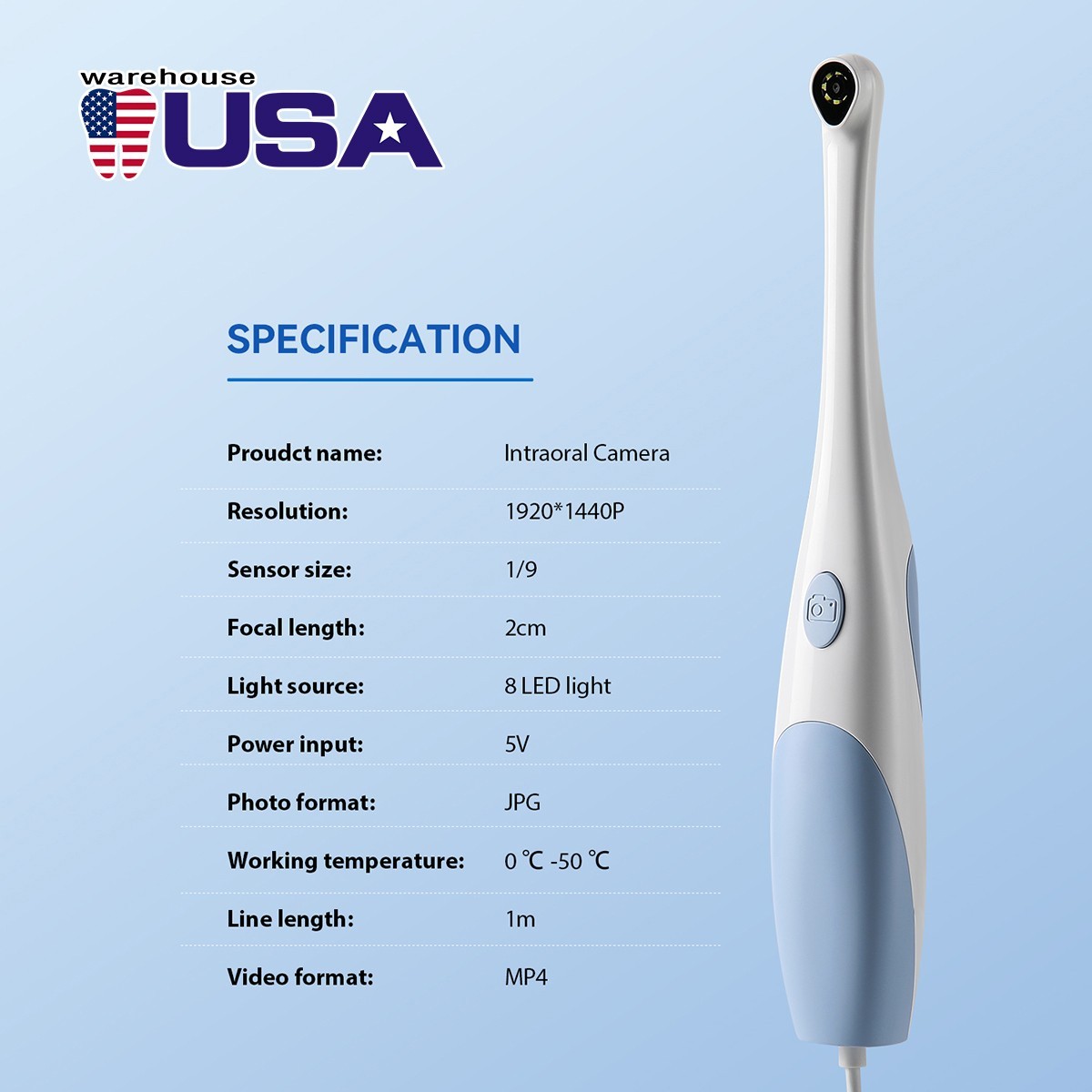 Dental Intraoral Intra Oral Camera USB 1920*1440P Display Automatic Focus 8 LED