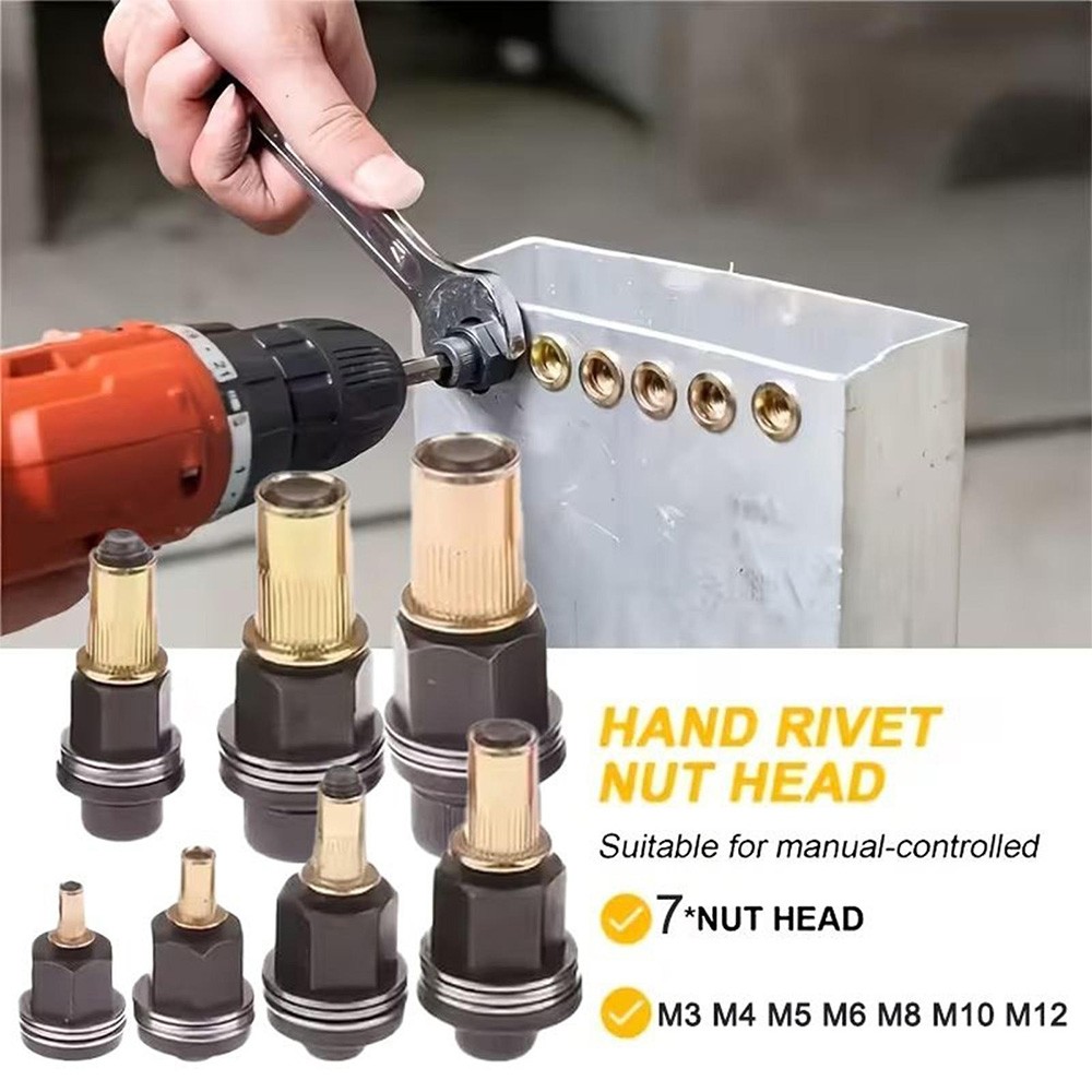 7× Manual Rivet Nut Tool Kit M3-M12 Carbon Steel Threaded Inserts for Auto & DIY