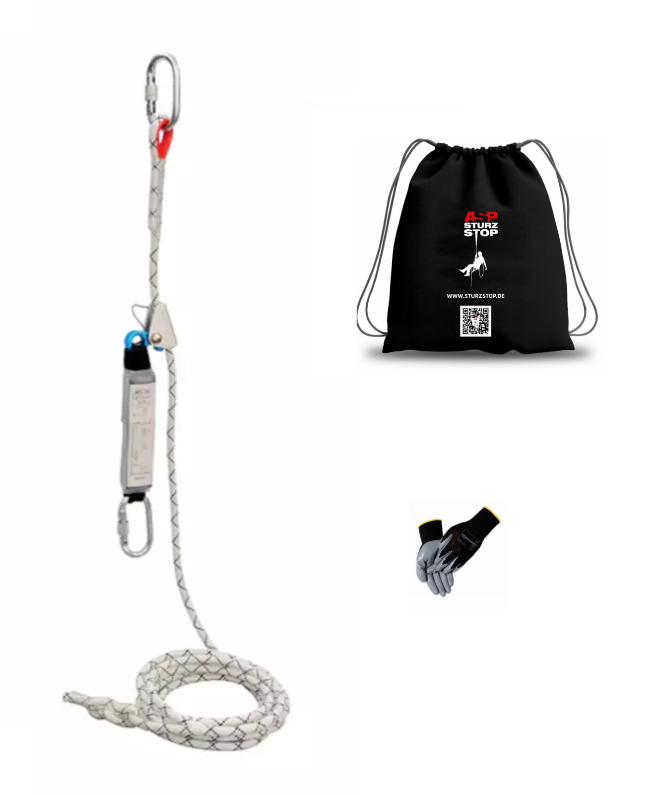 Fall protection height protection rope 10 m incl. rope brake fall absorber carabiner according to Di