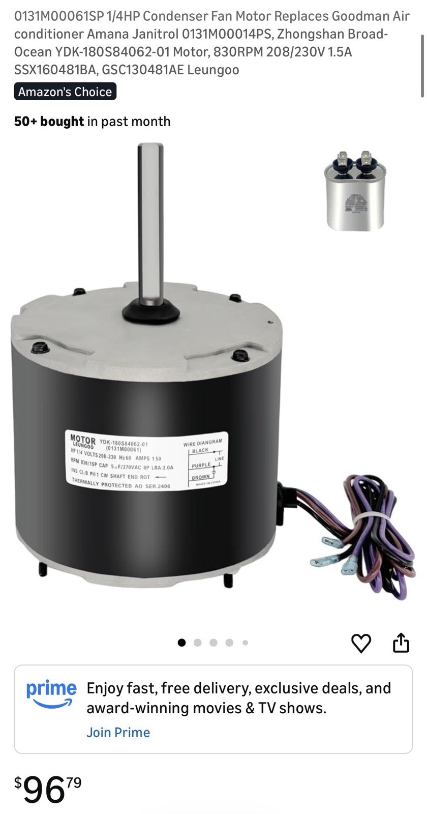 0131M00061SP 1/4HP Condenser Fan Motor For Goodman Air conditioner Amana New