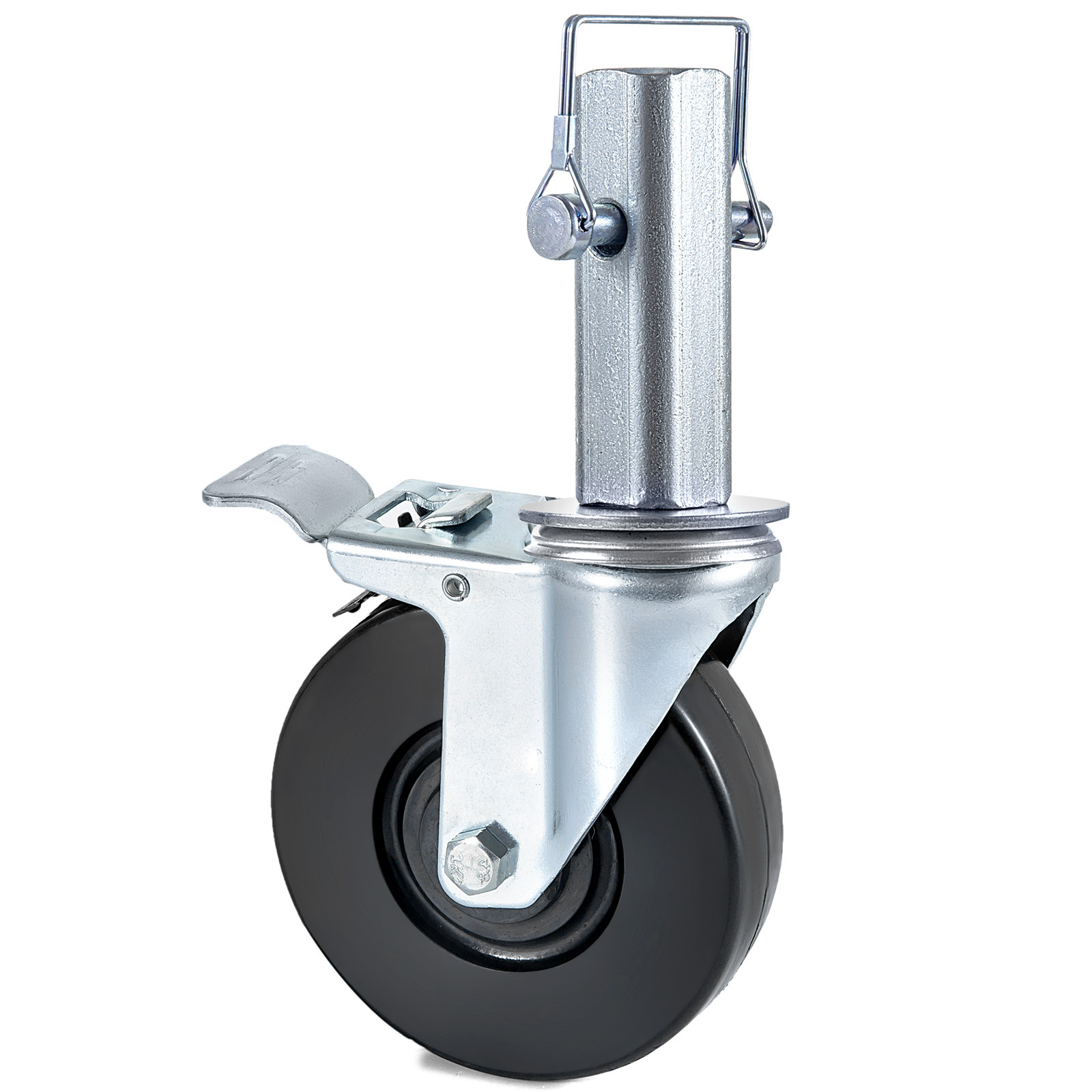 5″ Scaffolding Casters Hard Rubber Wheels w/ Lock Brake 1.25″ Square Shank 4 PCS