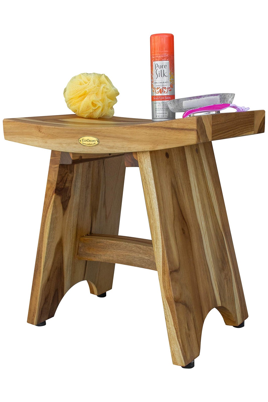EcoDecors 18-Inch Teak Shower Stool 300 lb Capacity