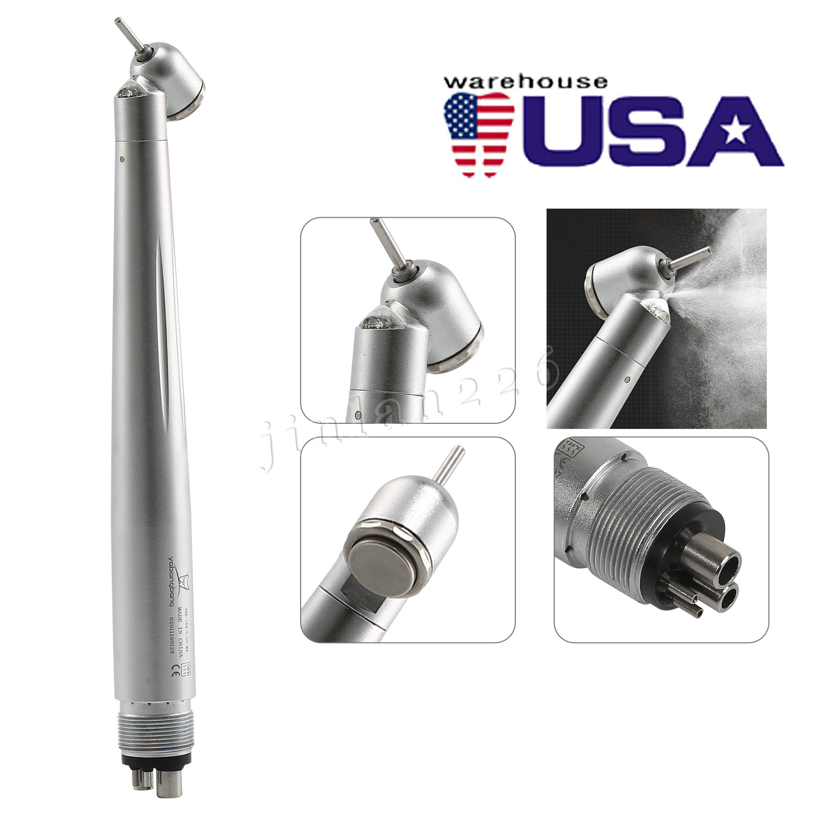 LED Dental Surgical Handpiece 45° Angle 4 Hole Midwest Rear Exhaust Impact Air