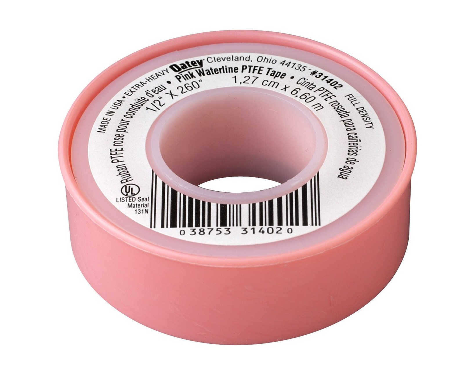 Oatey 31402D Water-Line Thread Seal Tape, 260 in L X 1/2 in W, 0.003 in T, PT…