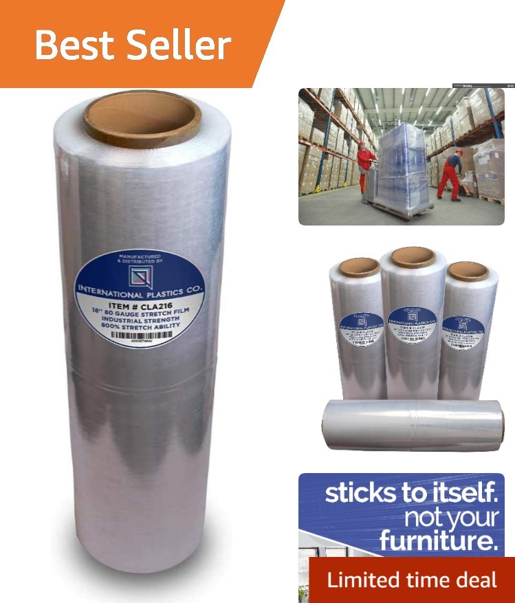18″ Industrial Strength Stretch Film, 1500ft Clear Wrap, 80 Gauge