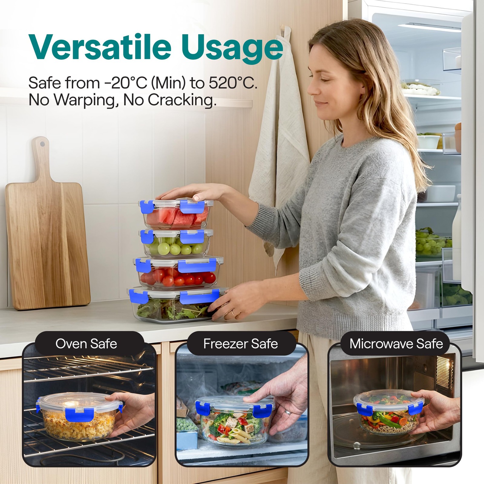 Serenelife 24 Piece Glass Storage Containers Lids 12 Pack Glass Meal Prep