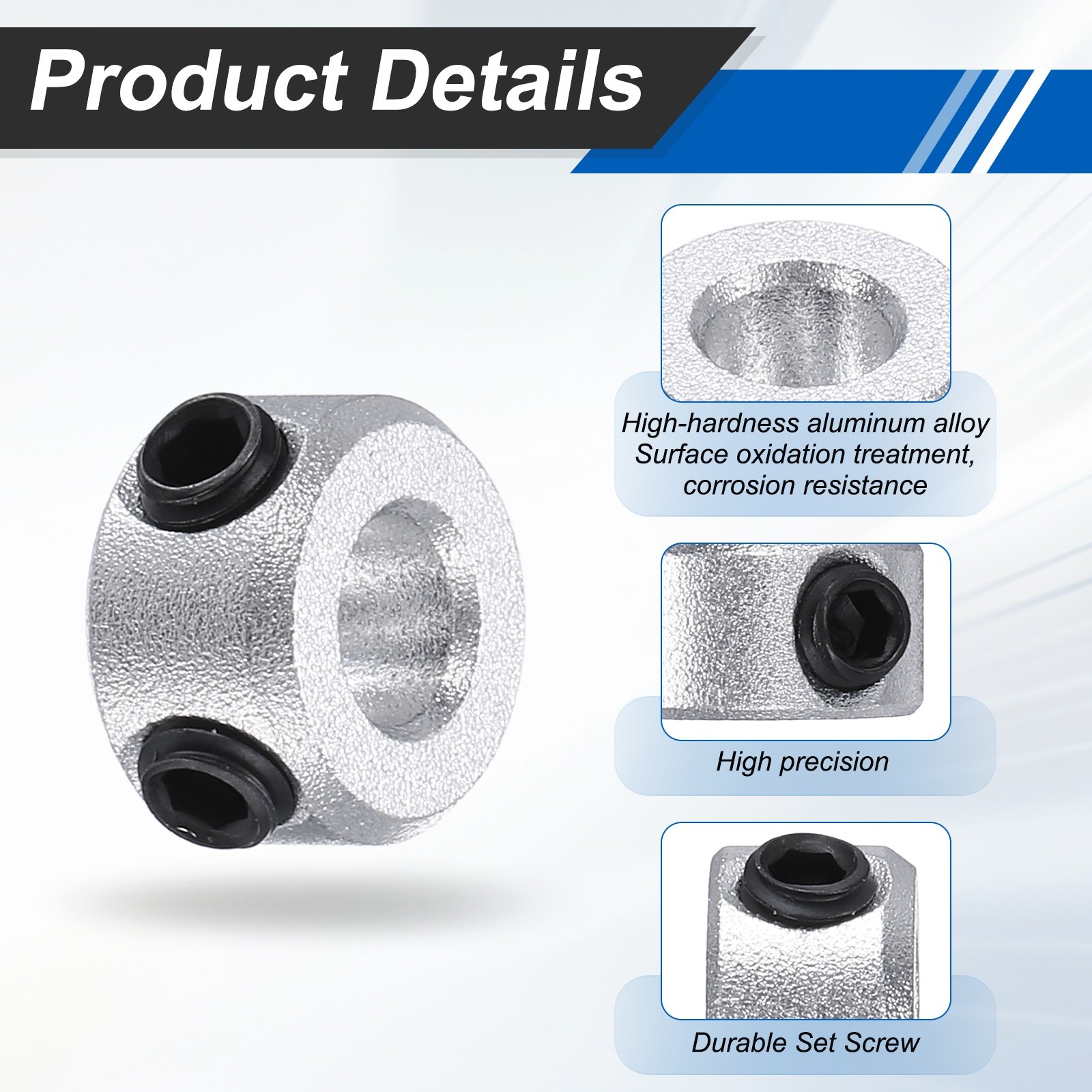 10Pack Shaft Collars, 5mm Bore 6mm t Axle Collars 11mm OD, Silver