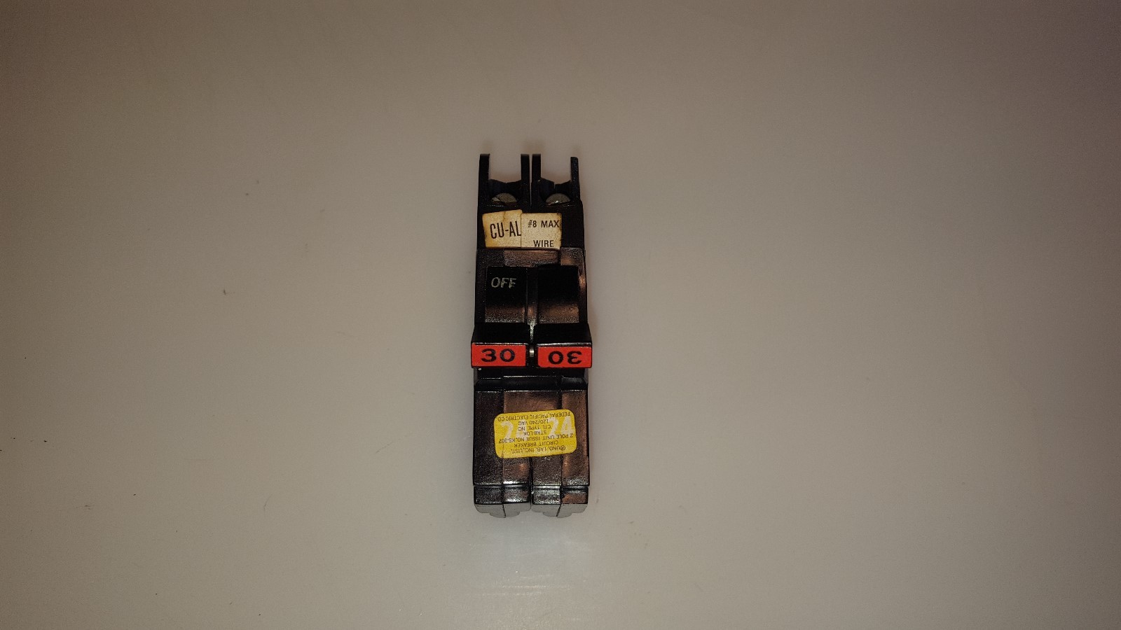 FPE Federal Pacific NC230 30 Amp 2 Pole Stab-Lok Circuit Breaker Red Handle Flaw