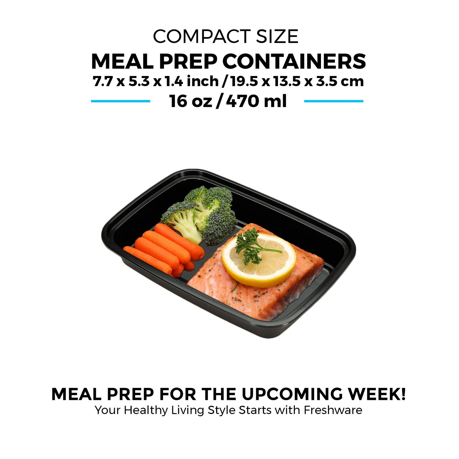 Freshware Meal Prep Containers 1 Compartment Food Storage 16OZ-150PK, Black