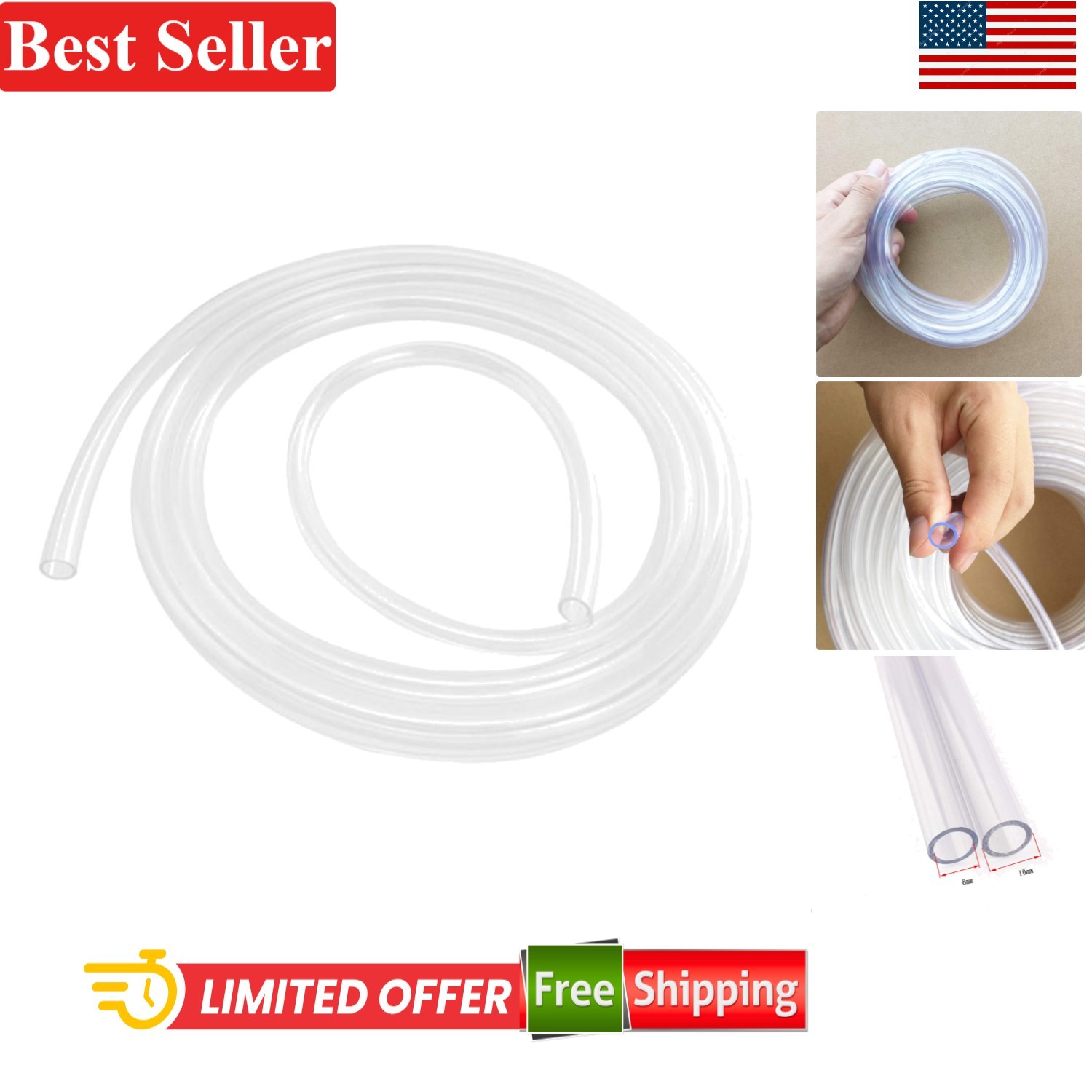 PVC Vinyl Tubing Hose 10mm OD 8mm ID 3M Clear Rainwater Hydroponics Aquarium