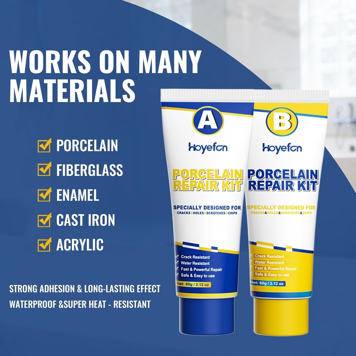 Porcelain Repair Kit White, Tub Sink Tile Crack Chip Fix Kit for Ceramic