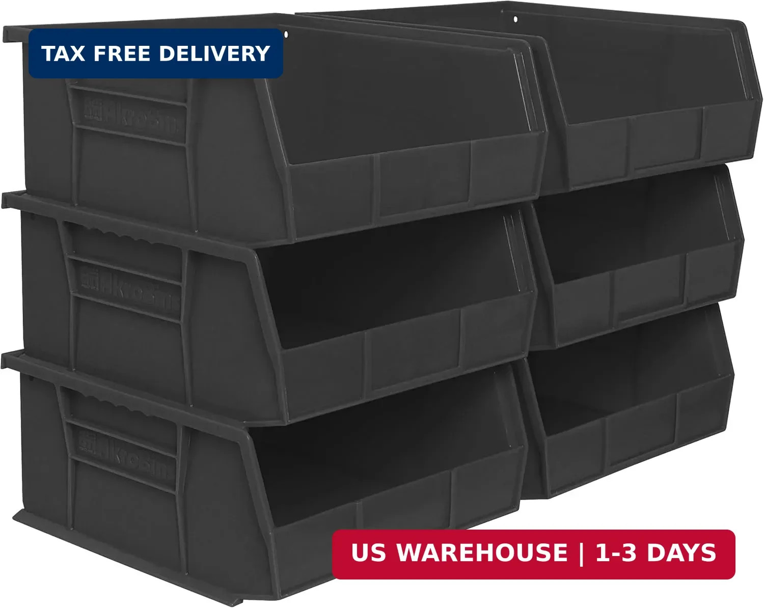 Stackable Black Storage Bins – 6-Pack for Garage & Pantry Organization