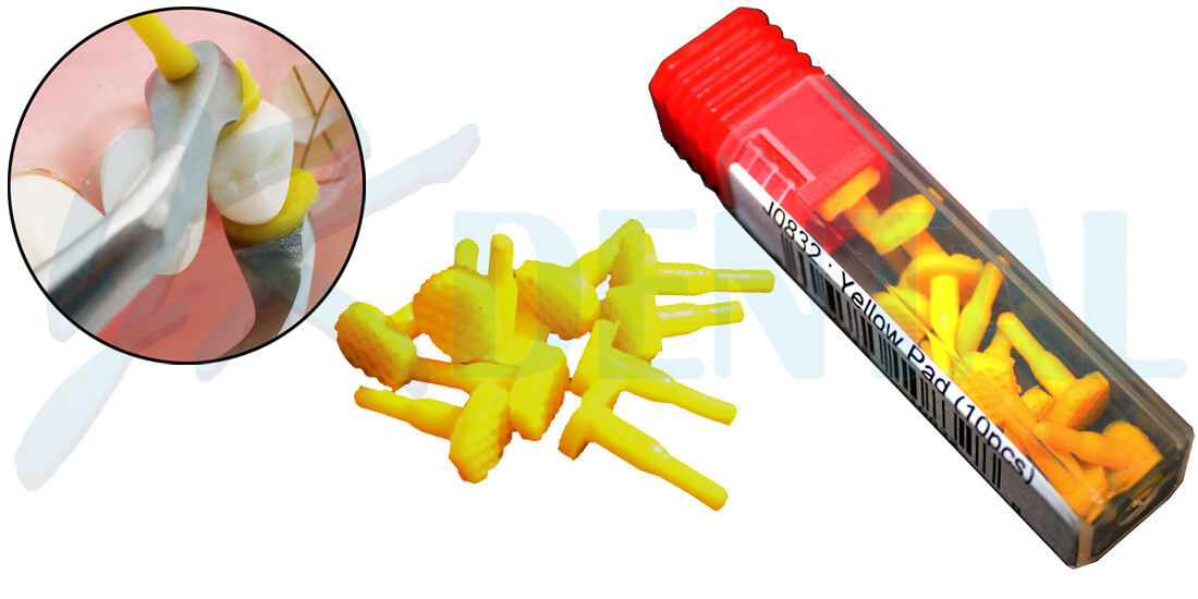 Dental Crown Remover Rubber Pads 10/Pk. Replacement (10 Silicone Yellow Tips)