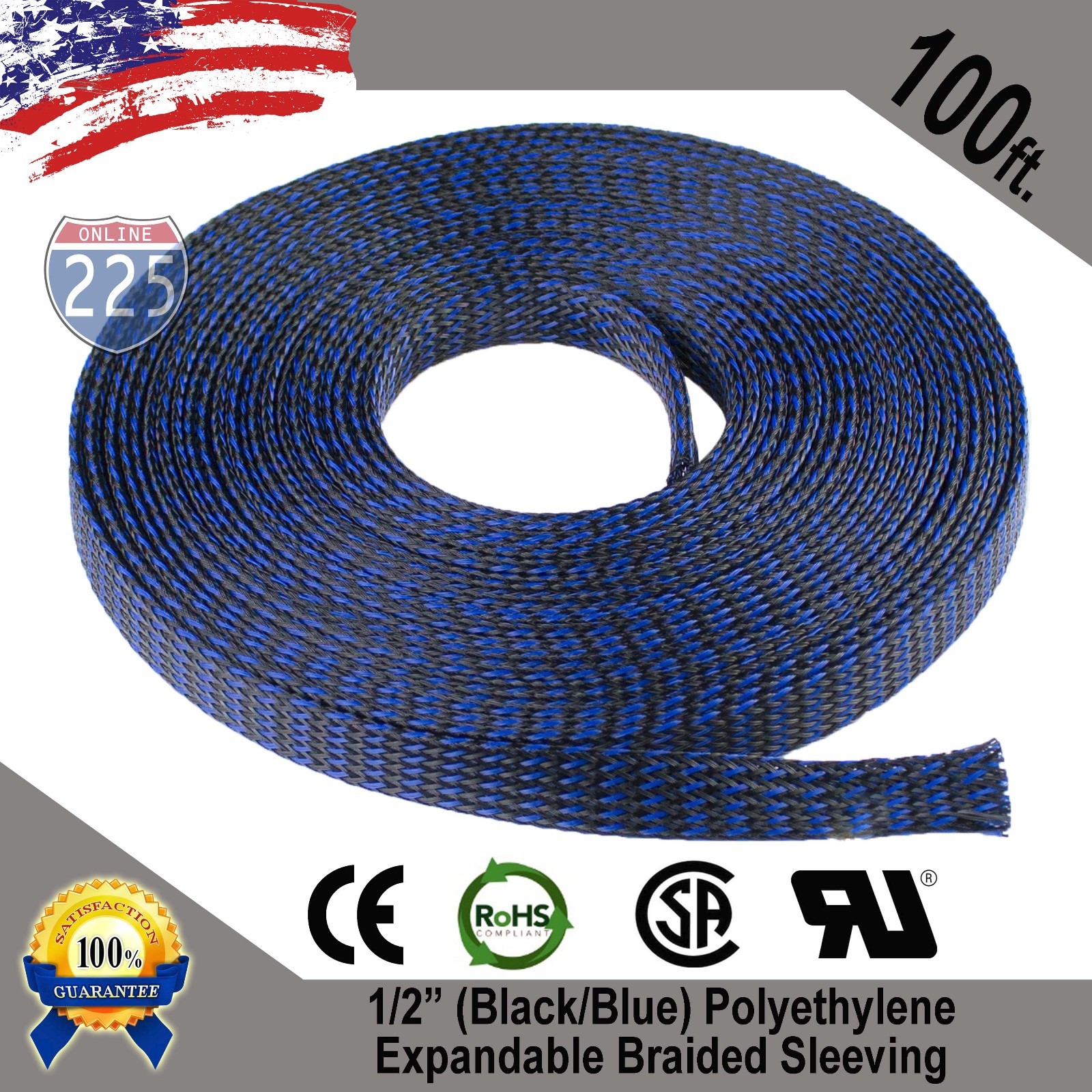 100 FT 1/2″ Black Blue Expandable Wire Sleeving Sheathing Braided Loom Tubing US