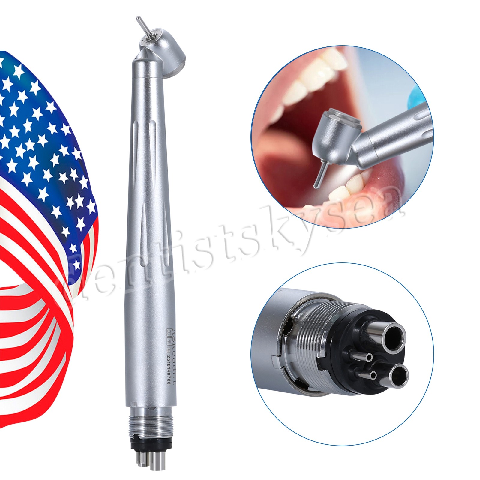Dental 45 Degree LED/NO-LED High Speed Handpiece Ceramic Bearing 3Spray 4Holes