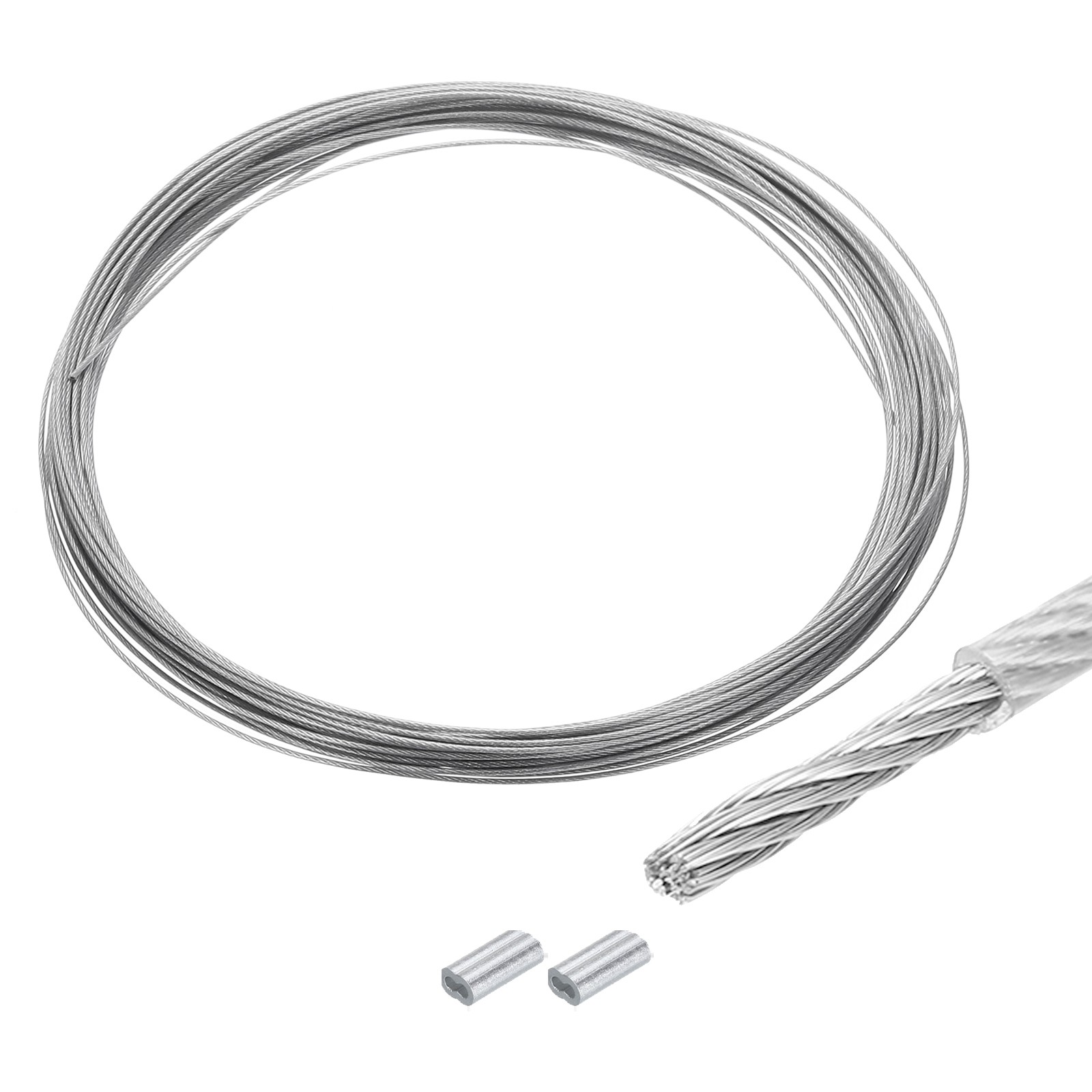 33Ft(10M) Wire Rope 304 Stainless Steel 1/16″ (1.5 mm) 2Pcs Sleeve Transparent