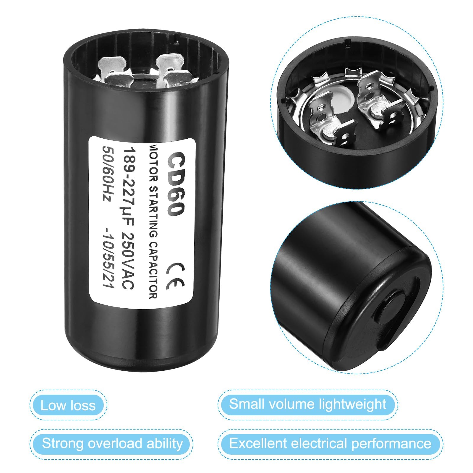 PATIKIL Motor Start Capacitor, 189-227uF/Mfd 250VAC 50/60Hz CD60 Run…