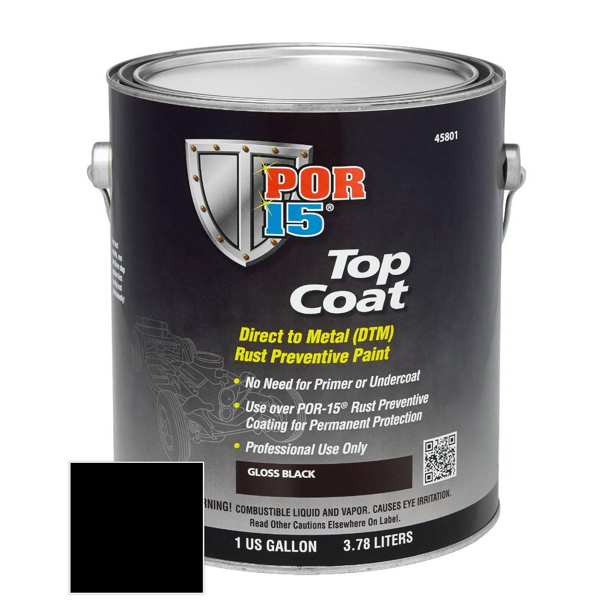 POR-15 INC 45801 Top Coat DTM Paint, 1 gal Can, Gloss Black, Liquid, 30 to 60 m