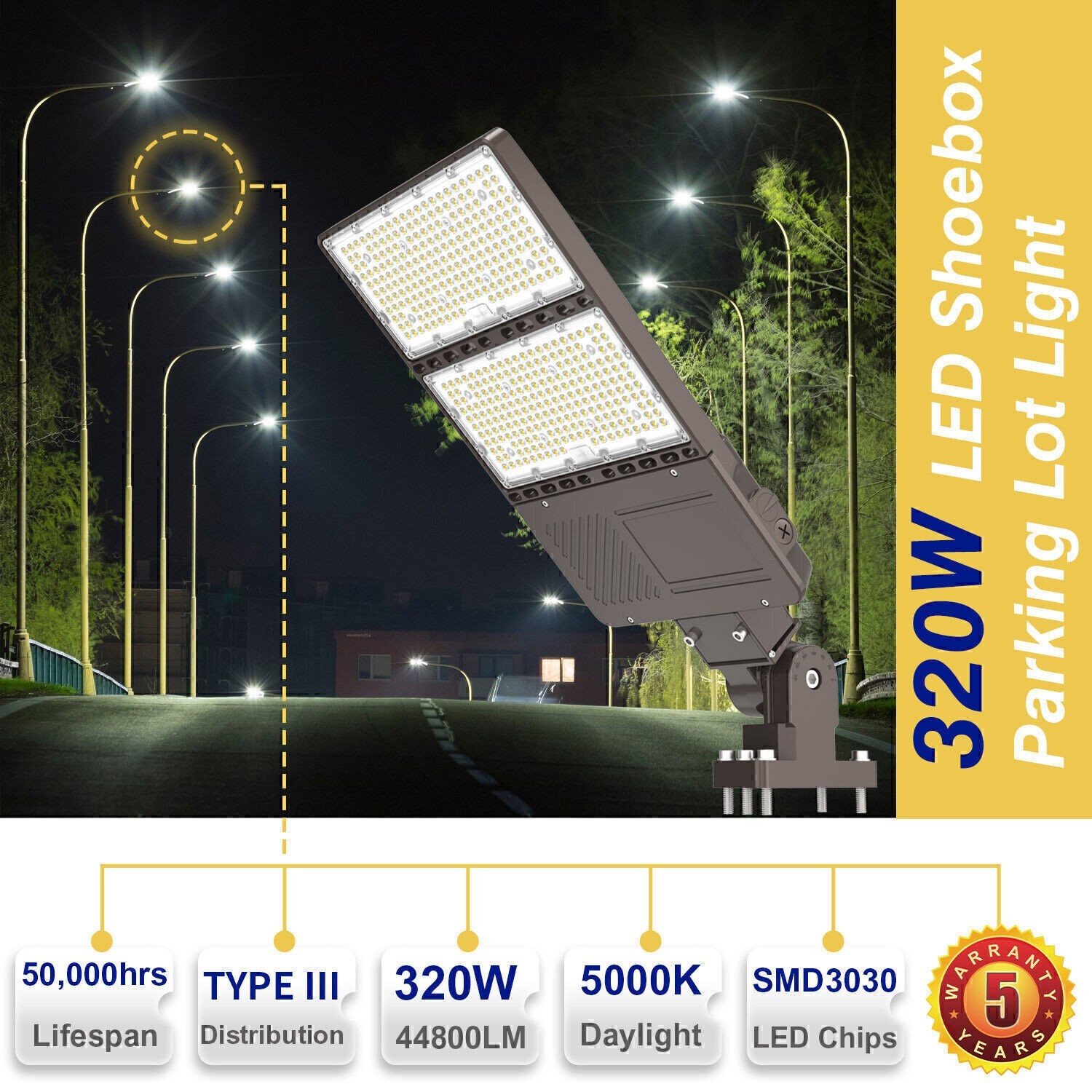 320W LED Parking Lot Pole Light Commercial Shoebox Street Fixtures Dusk to Dawn
