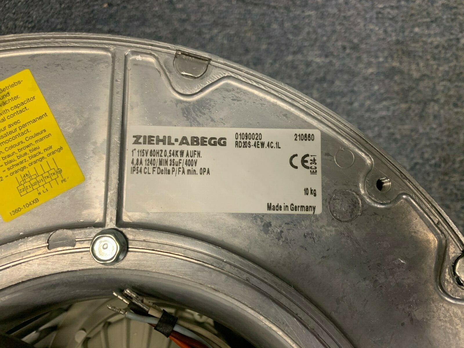 Squirrel Cage Centrifugal Fan Blower 115V 60HZ ebm-papst RD20S-4EW.4C.1L