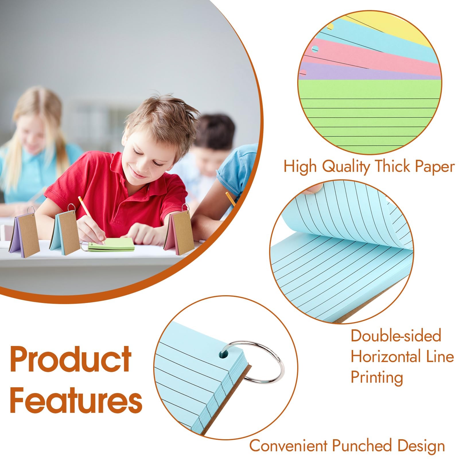 350 Pcs Index Cards With Ring, 3×5 Inches Flash inches, light blue