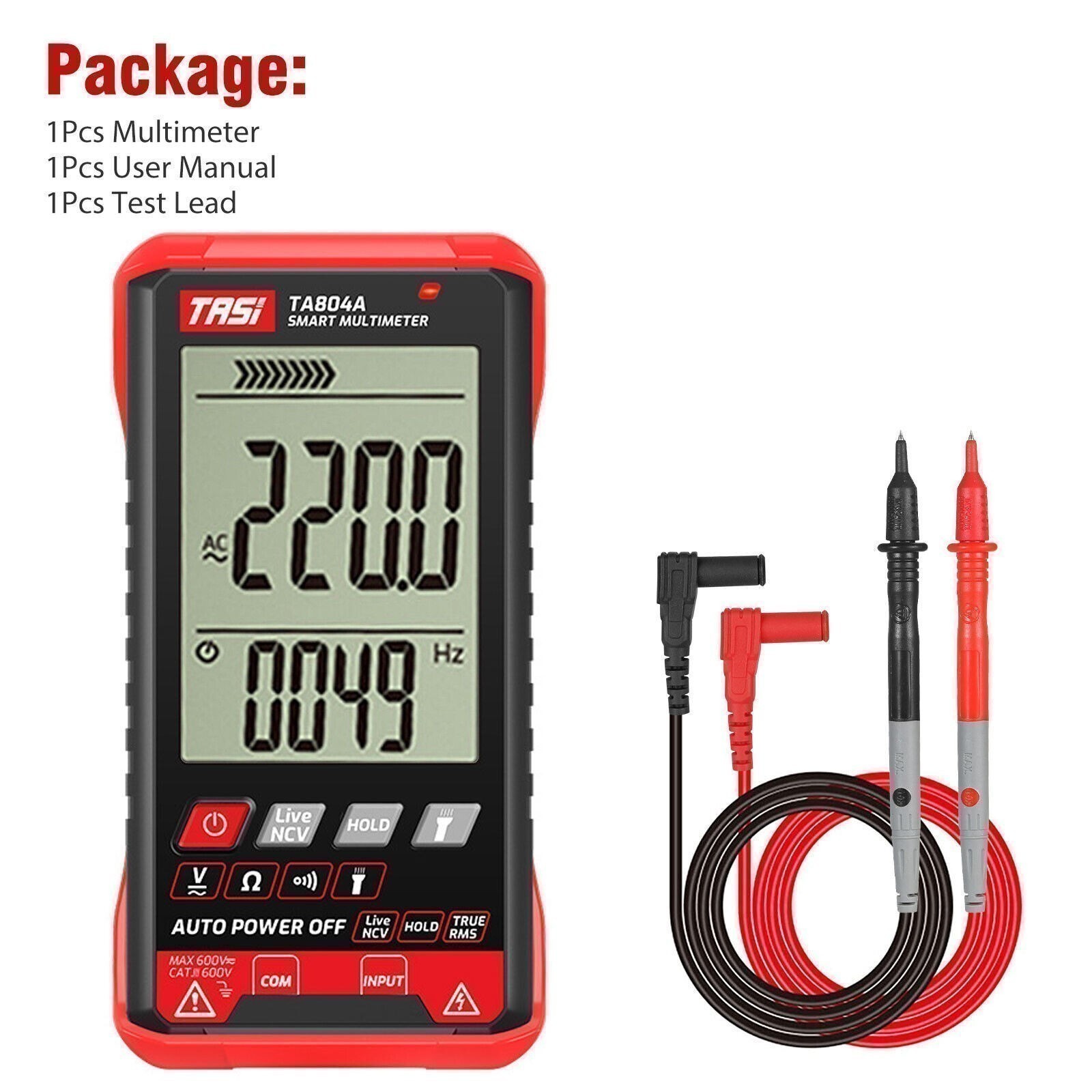 Multimeter Ohmmeter Voltmeter Digital Display Auto Range Test Volt Tester AC DC