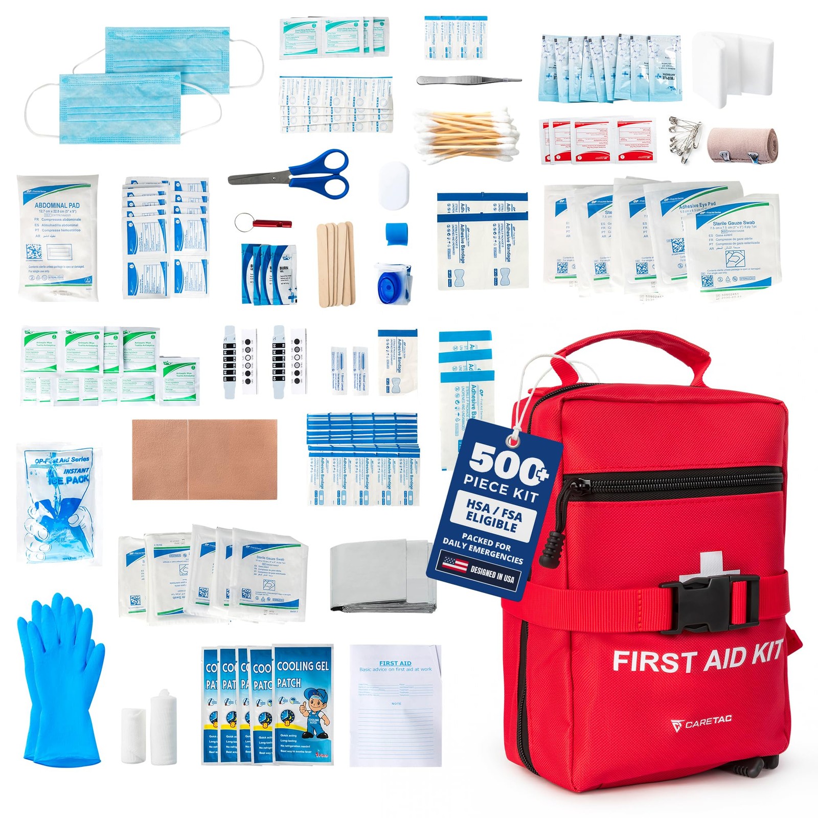 Caretac 500 Piece Premium Large First Aid Kit Fully Stocked Emergency Medical
