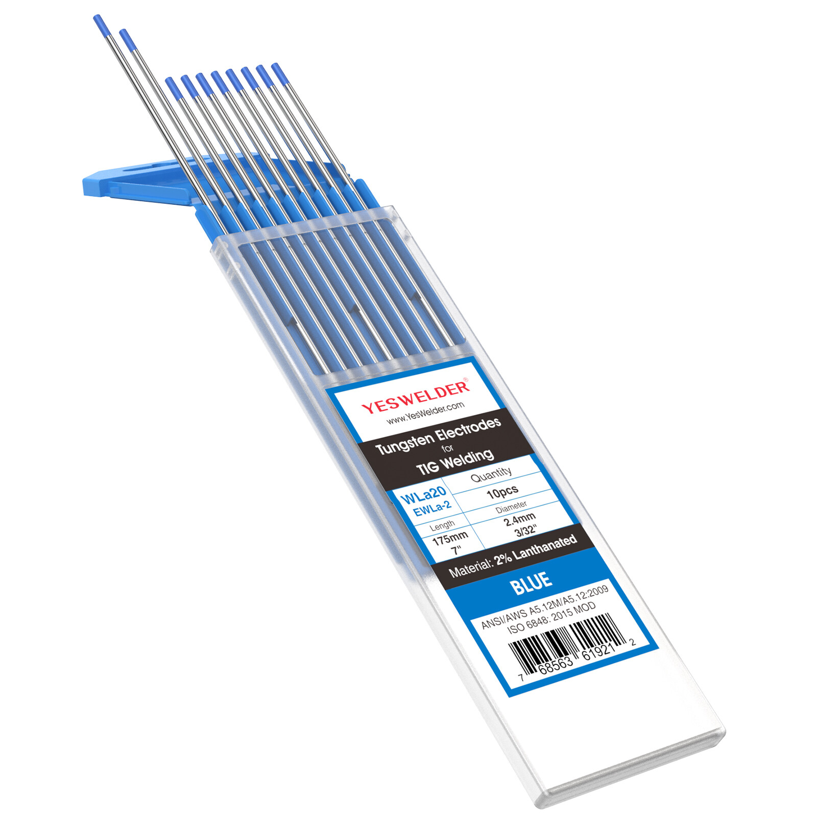 10-pk TIG Welding Tungsten Electrode 2% Lanthanated(Blue, EWLa-2) .040″-5/32″x7″