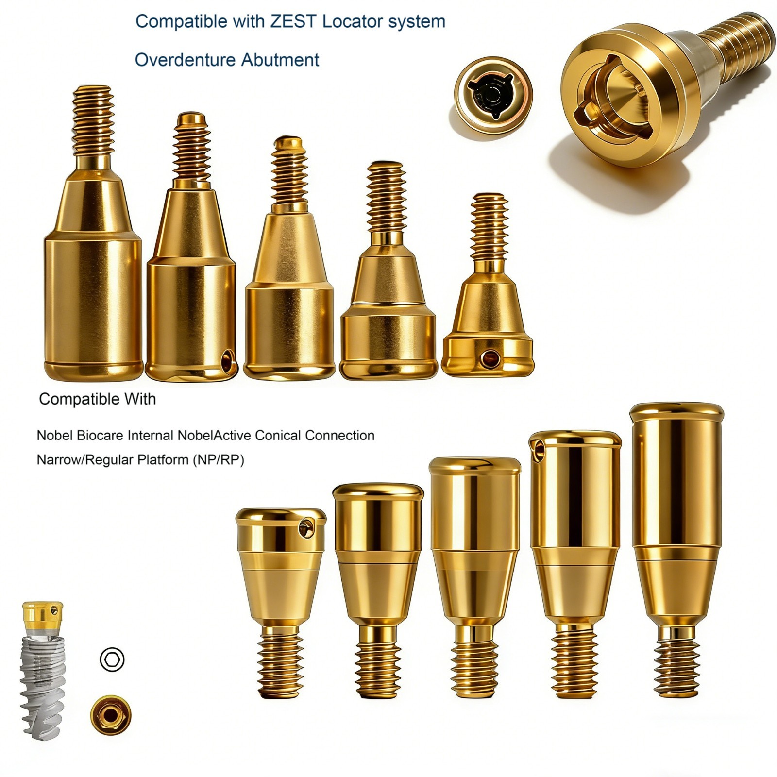 Titanium ZEST Locator abutment Internal Conical Connection for NobelActive NP/RP