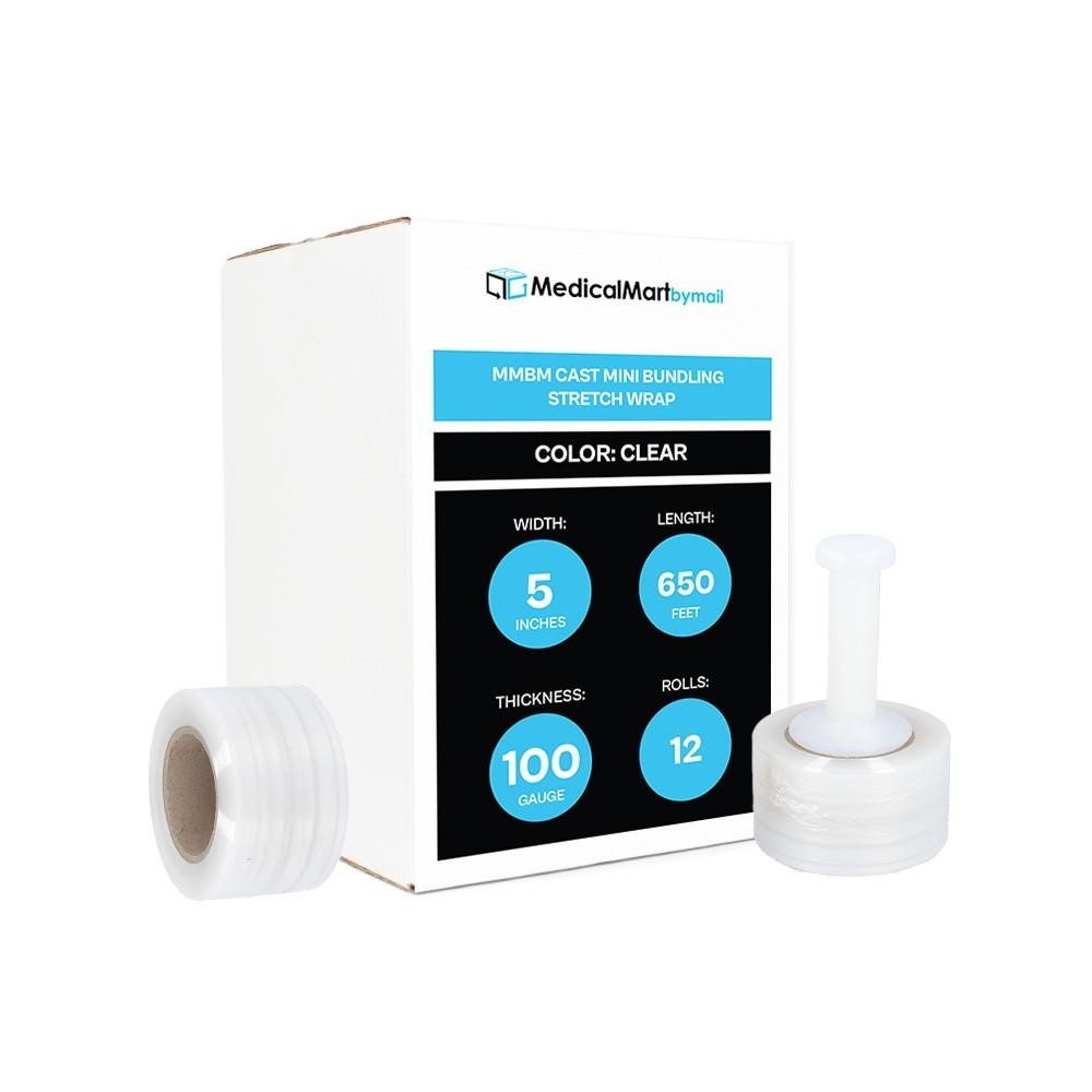Cast Hand Stretch Wrap 12 Rolls 5″ x 650′ 100 Gauge Clear Bundling Shrink Film