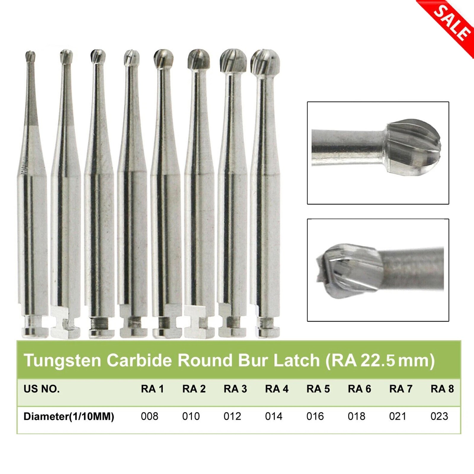 Dental Round Carbide Bur for Slow Speed Latch Type Handpiece RA 1# – 8# Burs