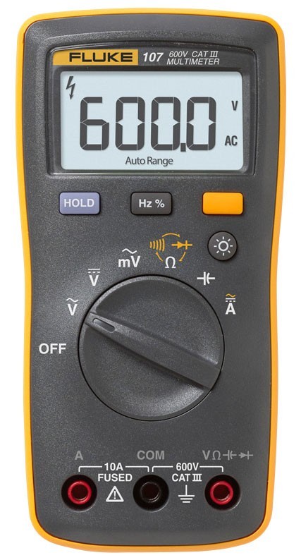 Fluke 107 ESP Palm-Sized Digital Multimeter, CAT III, 600 V