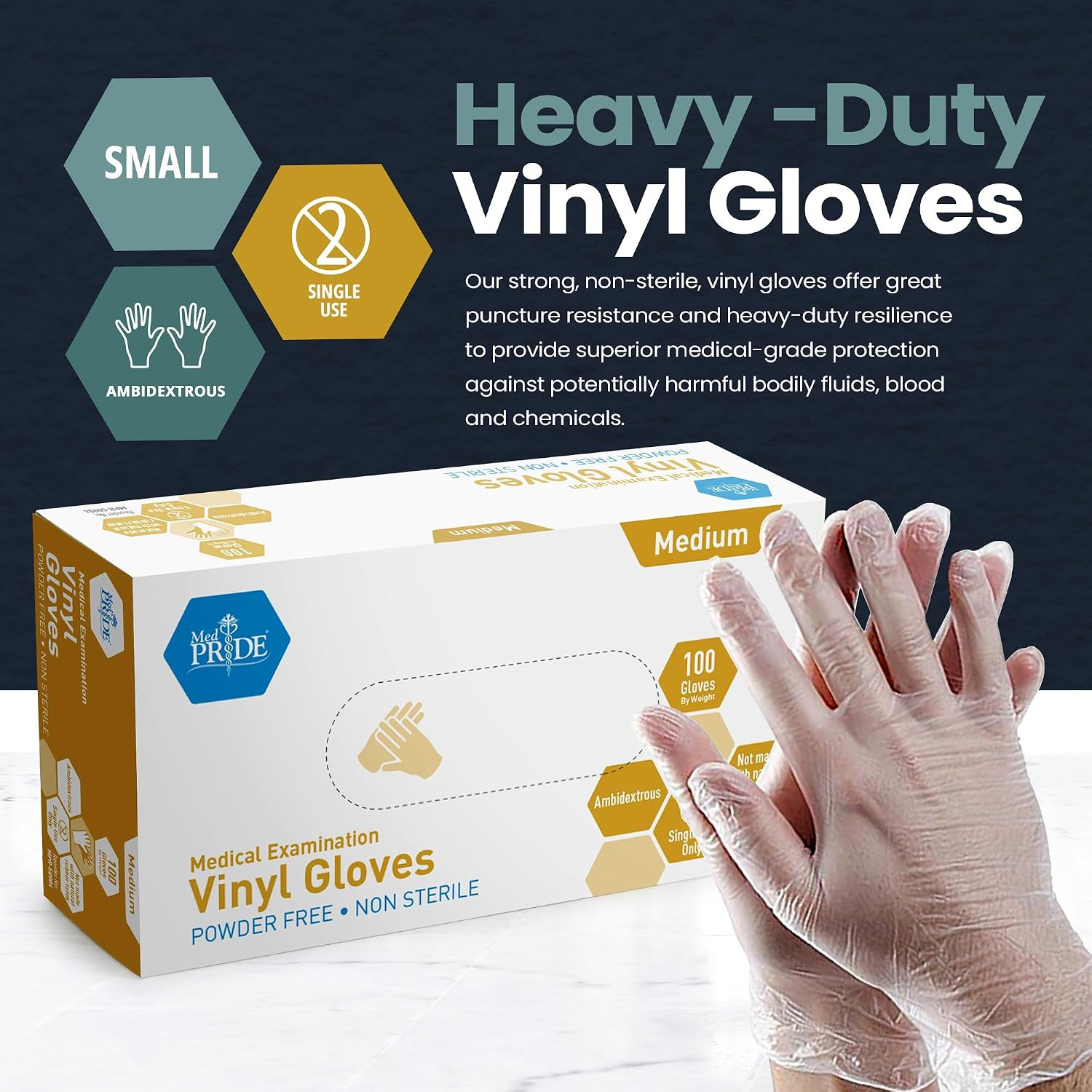 MED PRIDE Disposable Medical Grade Vinyl Exam Gloves, Latex & Powder Free, Ultra
