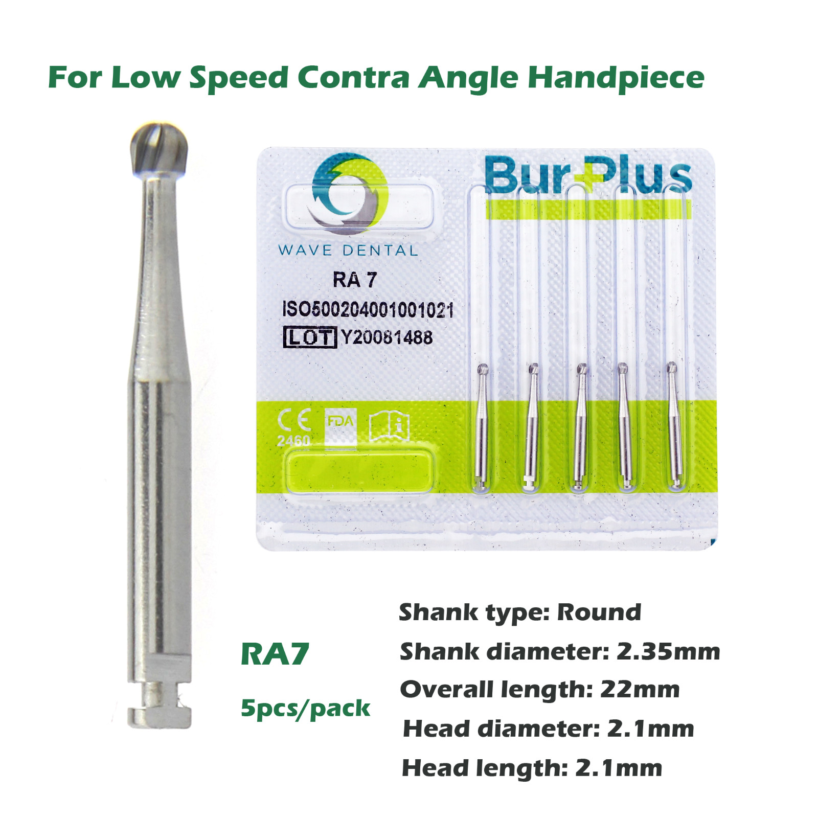 Wave Dental Carbide Bur Round for Slow Speed Latch Handpiece RA 1 2 3 4 5 6 7 8