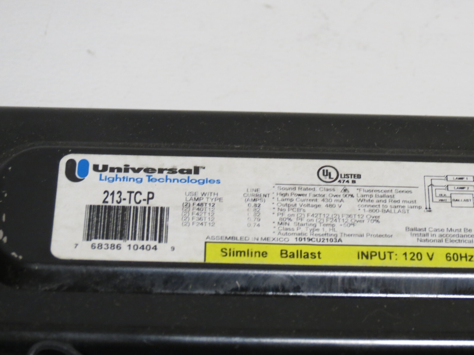 UNIVERSAL 213-TC-P BALLAST 120V 2-LAMP