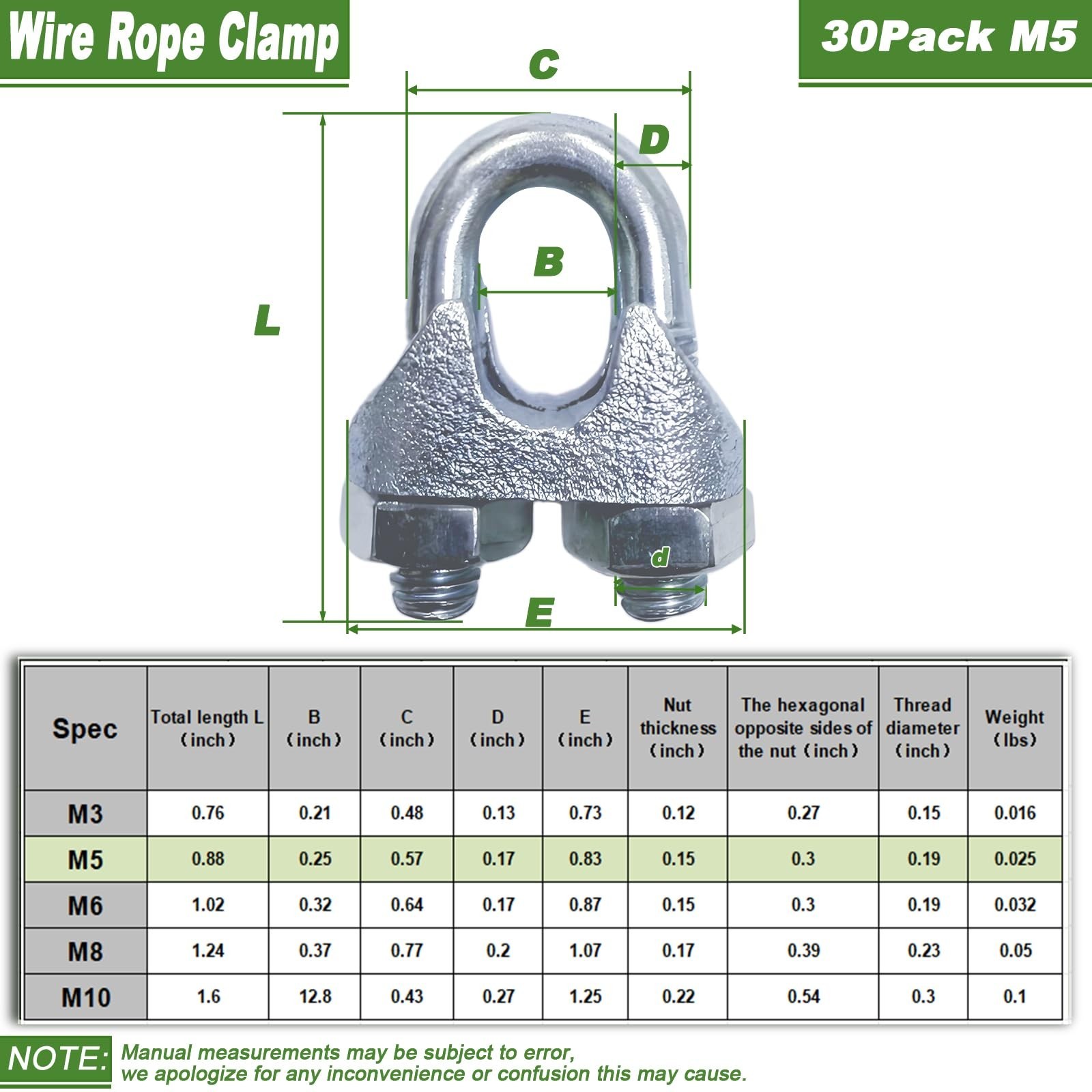 30PCS M5 Heavy Duty Wire Rope Clamps, 3/16-Inch Zinc Plated Wire Cable Clamps…