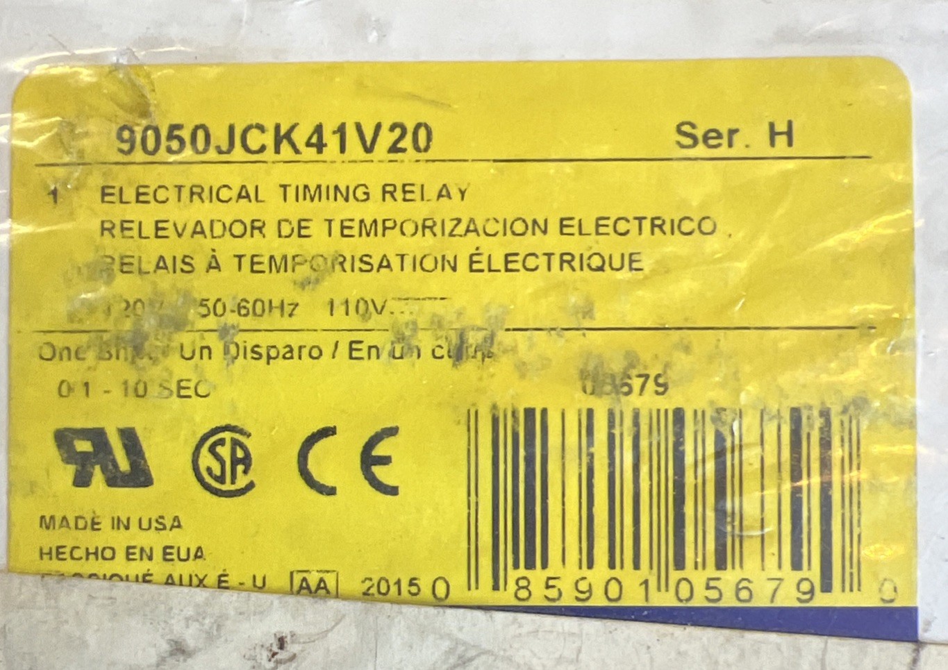Square D 9050JCK41V20 Timing Relay Series H 120V NIB