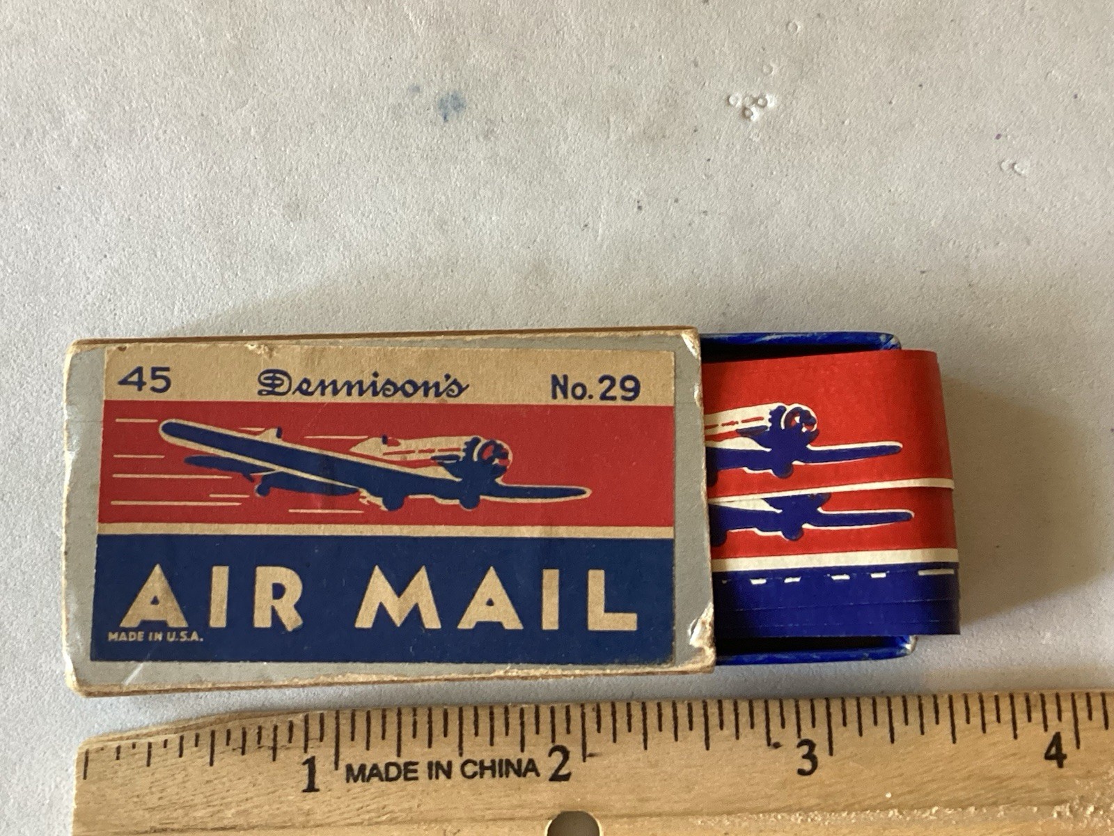 US Postal Air Mail Vintage Stickers Dennison #29 in Original Box Red White Blue