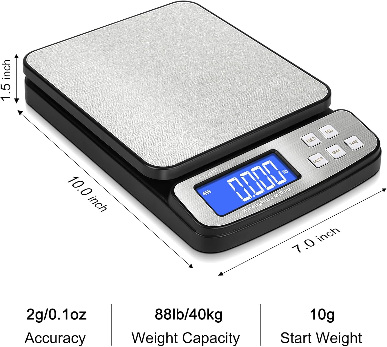Fuzion Digital Shipping Postal Scale – 88Lb X 0.1Oz, Stainless Steel Platform, 5