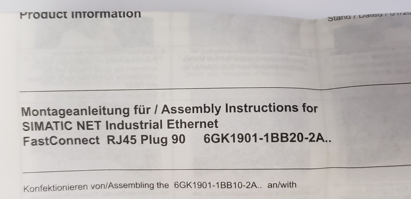 SIEMENS 6GK1901-1BB20-2AA0 ETHERNET PLUG CONNECTOR, RJ45, PLUG 90, NNB