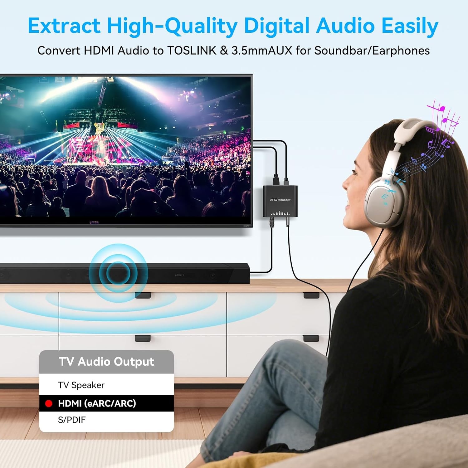 HDMI ARC Audio Extractor HDTV ARC to Optical Toslink RCA 3.5mm AUX Adapter